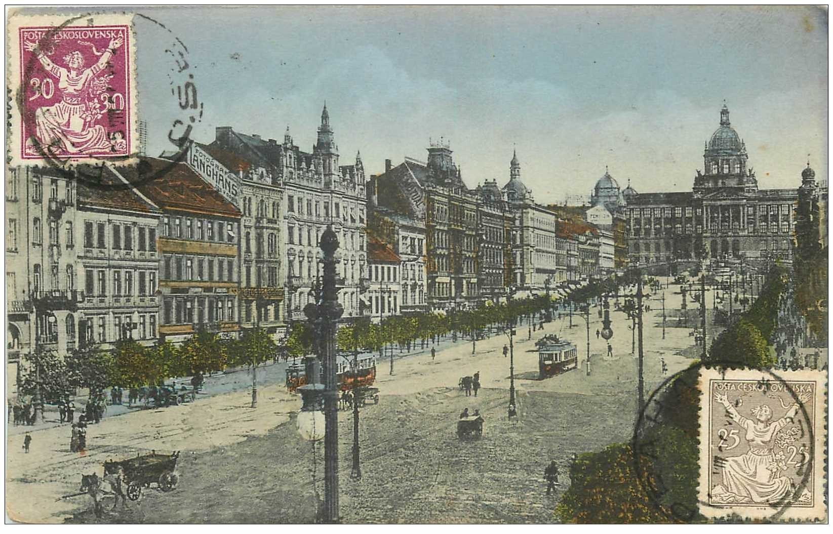 carte postale ancienne TCHEQUIE. Praha Prague. Place de Venceslas 1920
