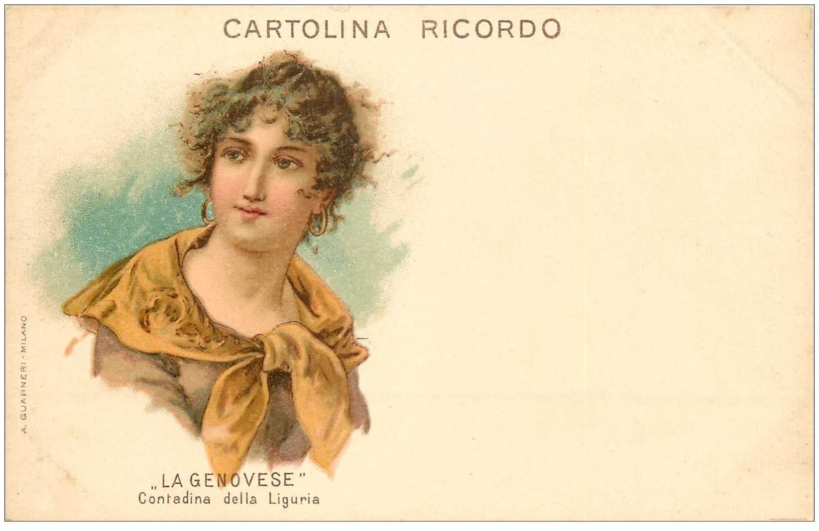 ITALIE litho vers 1900. Donna Costume la Genovese Liguria. Cartolina ricordo Genova