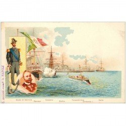 Italie litho vers 1900.. Duca di Genova Umberto I°. Navires de Guerre et Militaires