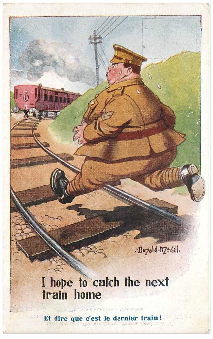 carte postale ancienne ROYAUME UNI. Fantaisie Comique. I hope to catch the next train home 1917.