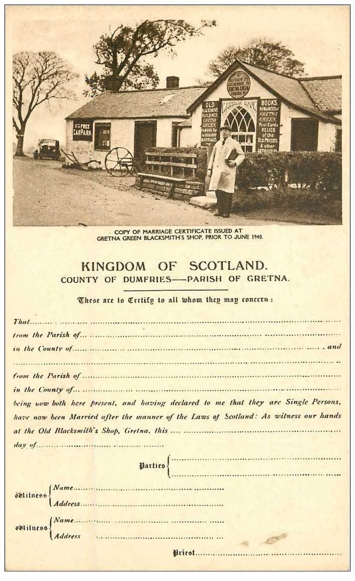 ROYAUME UNI. Kingdom of Scotland. Copie of Marriage certificate issued