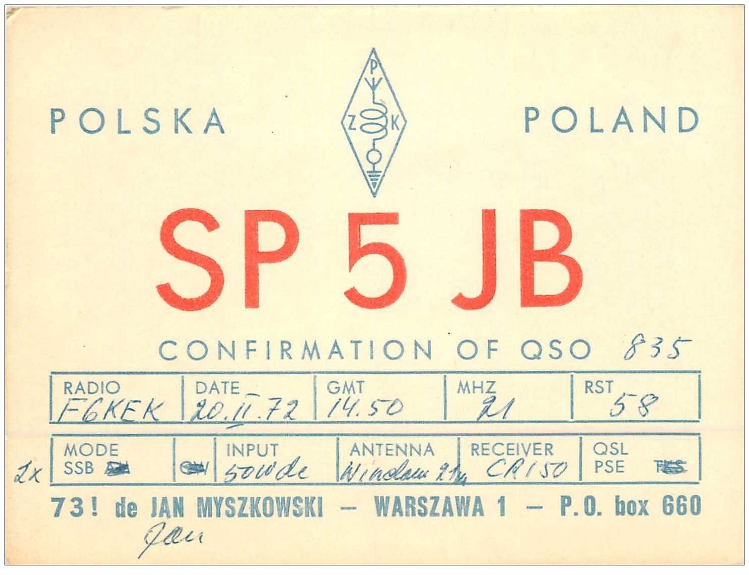 carte postale ancienne CARTE RADIO QSL. Poland 1972 POLSKA