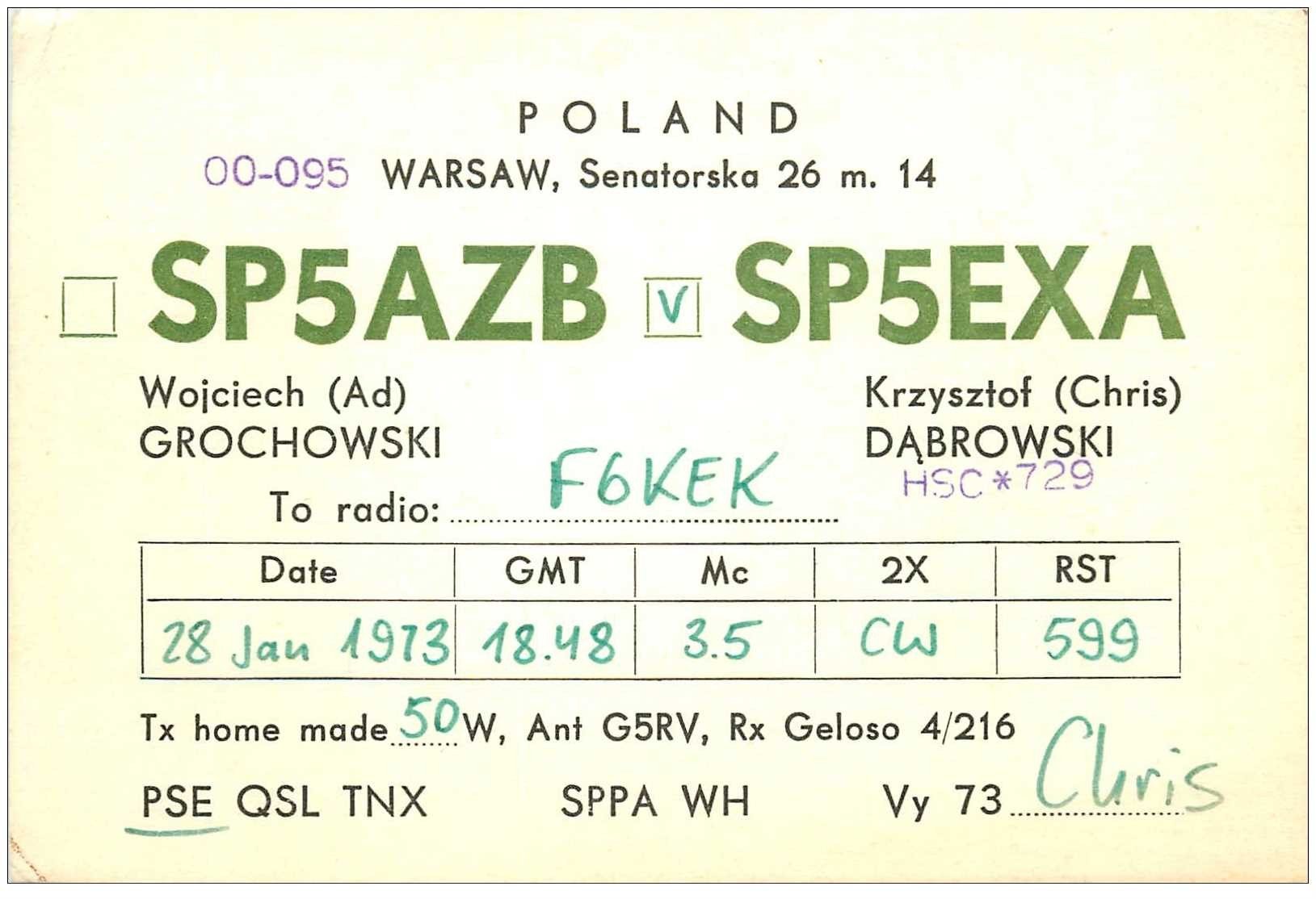 carte postale ancienne CARTE RADIO QSL. Poland 1973