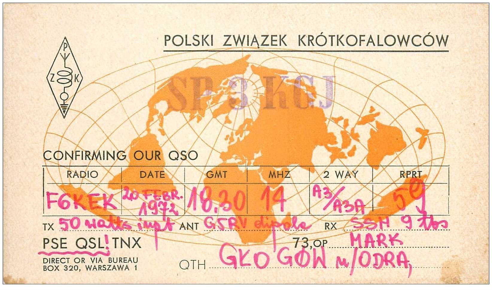 carte postale ancienne CARTE RADIO QSL. Polski 1972