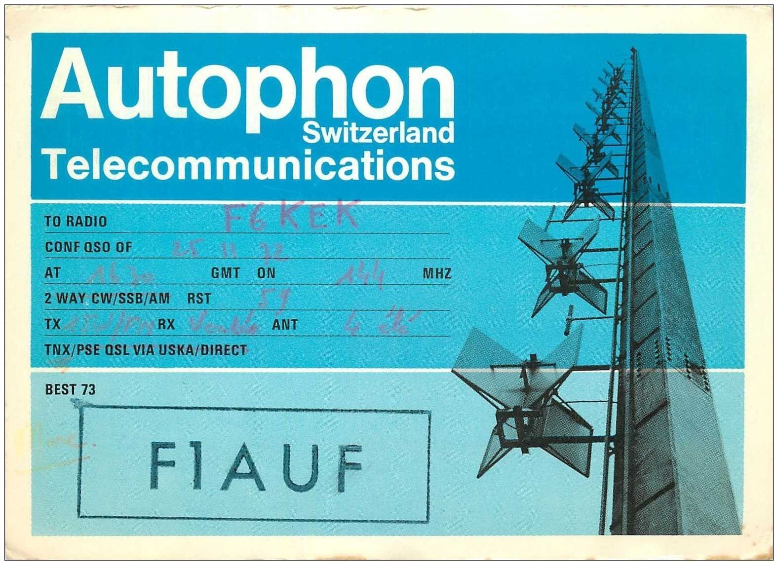 carte postale ancienne CARTE RADIO QSL. Switzerland 1972 Autophon