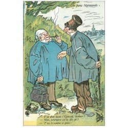 carte postale ancienne GAULOISERIES HUMOUR. Ces bons Normands discussion et fumeur de pipe par Calry