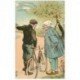 carte postale ancienne GAULOISERIES HUMOUR. Cycliste sur Chemin d'Avranches 1913