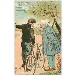 carte postale ancienne GAULOISERIES HUMOUR. Cycliste sur Chemin d'Avranches 1913