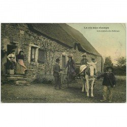 carte postale ancienne LA VIE AUX CHAMPS. Les Dames du Chteau en attelage. Carte photo émaillographie vers 1908