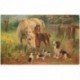 carte postale ancienne Chevaux et Chiens. Carte Oilette style peinture au couteau