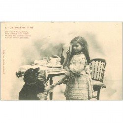 carte postale ancienne LES CHIENS PAR BERGERET. A table un invité mal élevé vers 1900 n° 1