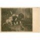 carte postale ancienne LES CHIENS. Chiots et Grenouille