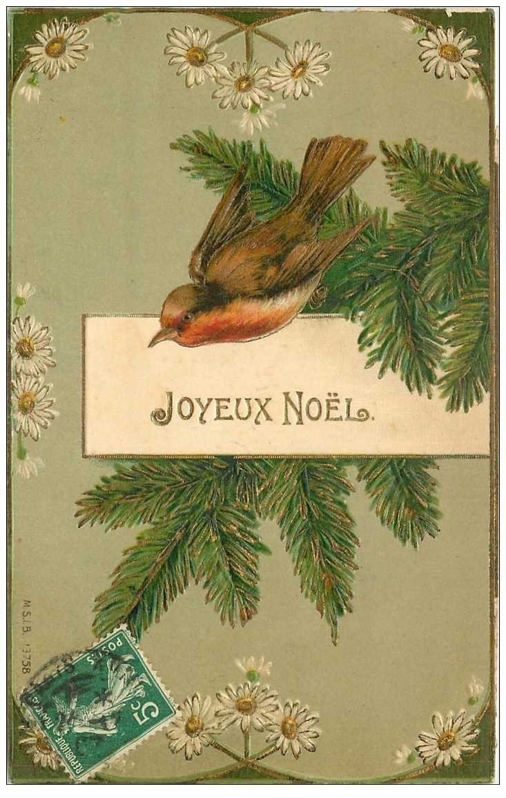 OISEAUX. Le Moineau Joyeux Noël carte gaufrée 1907