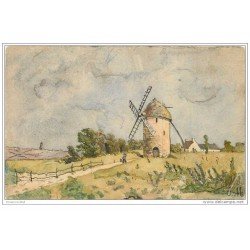 carte postale ancienne MOULIN A VENT. Carte dessinée ou peinte à la main ?... par JM