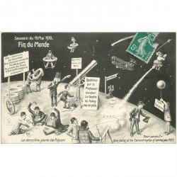 carte postale ancienne ASTRONOMIE. La Fin du Monde en 1910 carte catastrophe ironique et satirique . Comète de Haley