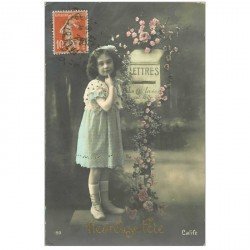 carte postale ancienne ENFANTS. Fillette et boîte aux lettres 1912