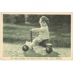 carte postale ancienne ENFANTS. Fillette et tricycle. Publicité La Samaritaine Paris