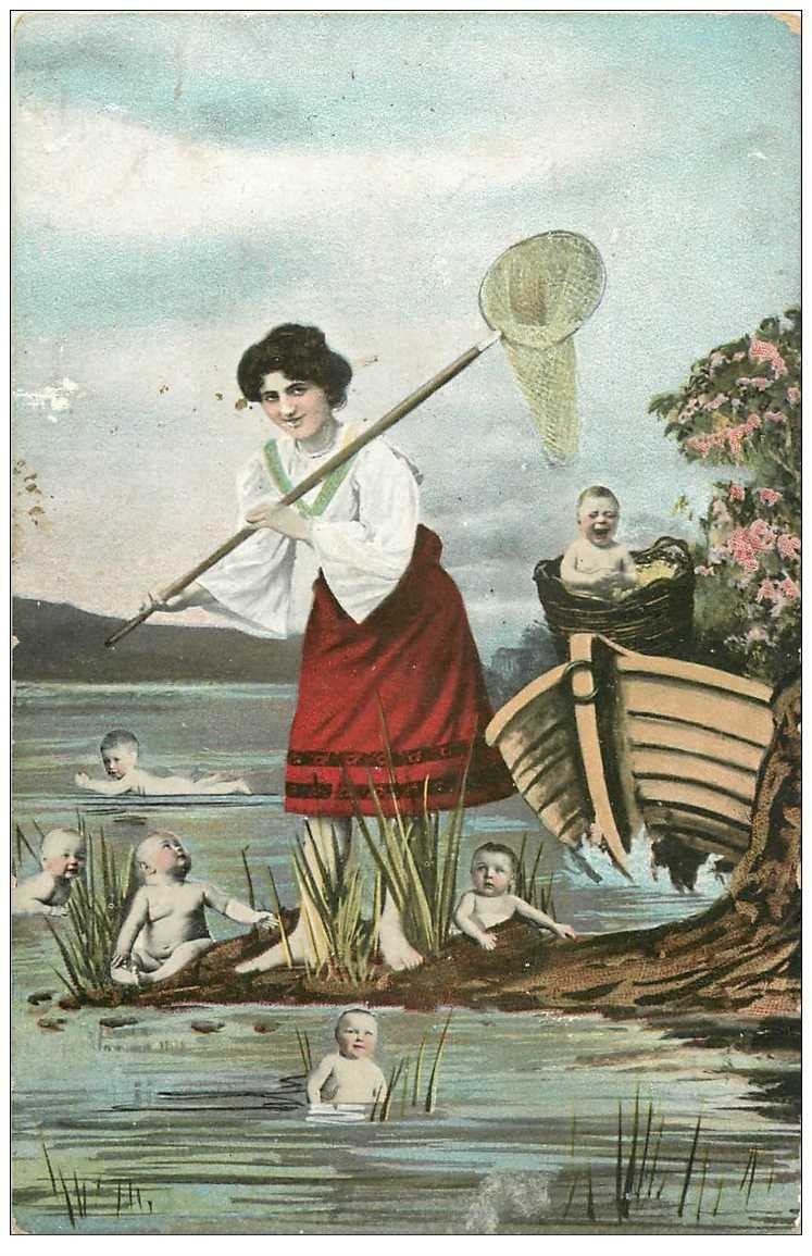 carte postale ancienne ENFANTS. Bébés à la Pêche 1906