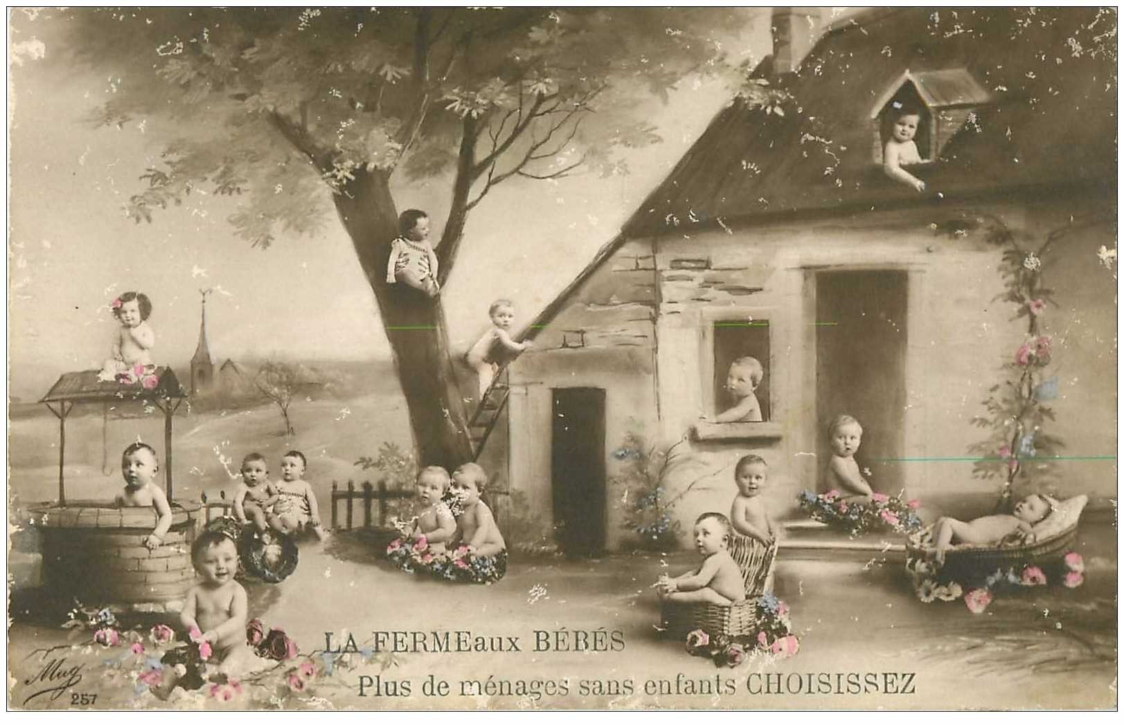 carte postale ancienne ENFANTS. Bébés dans la Ferme 1915 choisissez