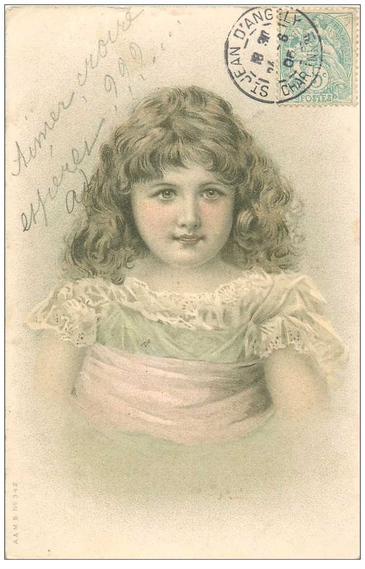 carte postale ancienne ENFANTS. Jeune fille avec une superbe chevelure 1905