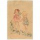 carte postale ancienne ENFANTS. Jeunes filles avec poupée chiffon