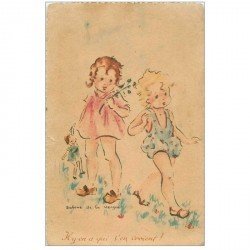 carte postale ancienne ENFANTS. Jeunes filles avec poupée chiffon