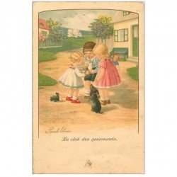 carte postale ancienne ENFANTS. Le Club des Gourmands par Pauli Elner