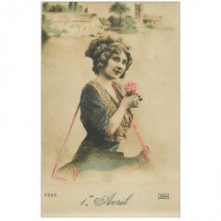 carte postale ancienne FEMMES. 1er Avril avec poisson 1911