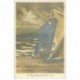 carte postale ancienne HOMMES. Un voyeur avec un superbe point de vue sur une cabine de Plage 1906