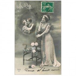carte postale ancienne SUPERBE FEMME. Le Rêve vers 1907
