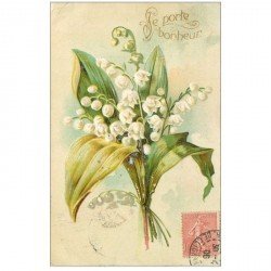 carte postale ancienne FLEURS. Bouquet de Muguet pour Boulogne 1906
