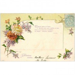 carte postale ancienne FLEURS. Bouquet de Pivoines et texte de Lenoble verrs 1905