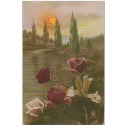 carte postale ancienne FLEURS. Bouquet de Roses 1917 pour Millau