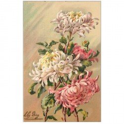 carte postale ancienne FLEURS. Illustrateur Lily Giry carte toilée n° 94 Mme Gustave Henry et Mme Albert Suzanne