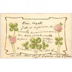 carte postale ancienne FLEURS. Trèfles à quatre feuilles pour Paris 1904