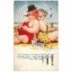 carte postale ancienne HUMOUR. A la Plage cigares, chocolats et boisson 1937par Taylor
