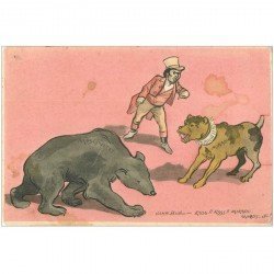 carte postale ancienne HUMOUR. L'Ours moscovite contre le Chien Mikado