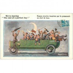 carte postale ancienne HUMOUR. Tous bourrés sur voiture camionnette 1922 par Gill