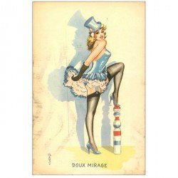 carte postale ancienne Jolie Pin-Up sexy sur quille. Doux mirage. Plissure