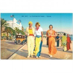 carte postale ancienne MODE. Les Pyjamas à Nice par Adia sur la Promenade des Anglais