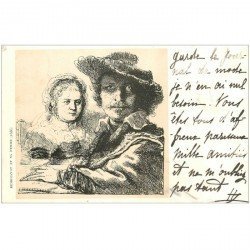 carte postale ancienne Carte Précurseur 1899. Artistes Peintres. Rembrandt et sa Femme 1899