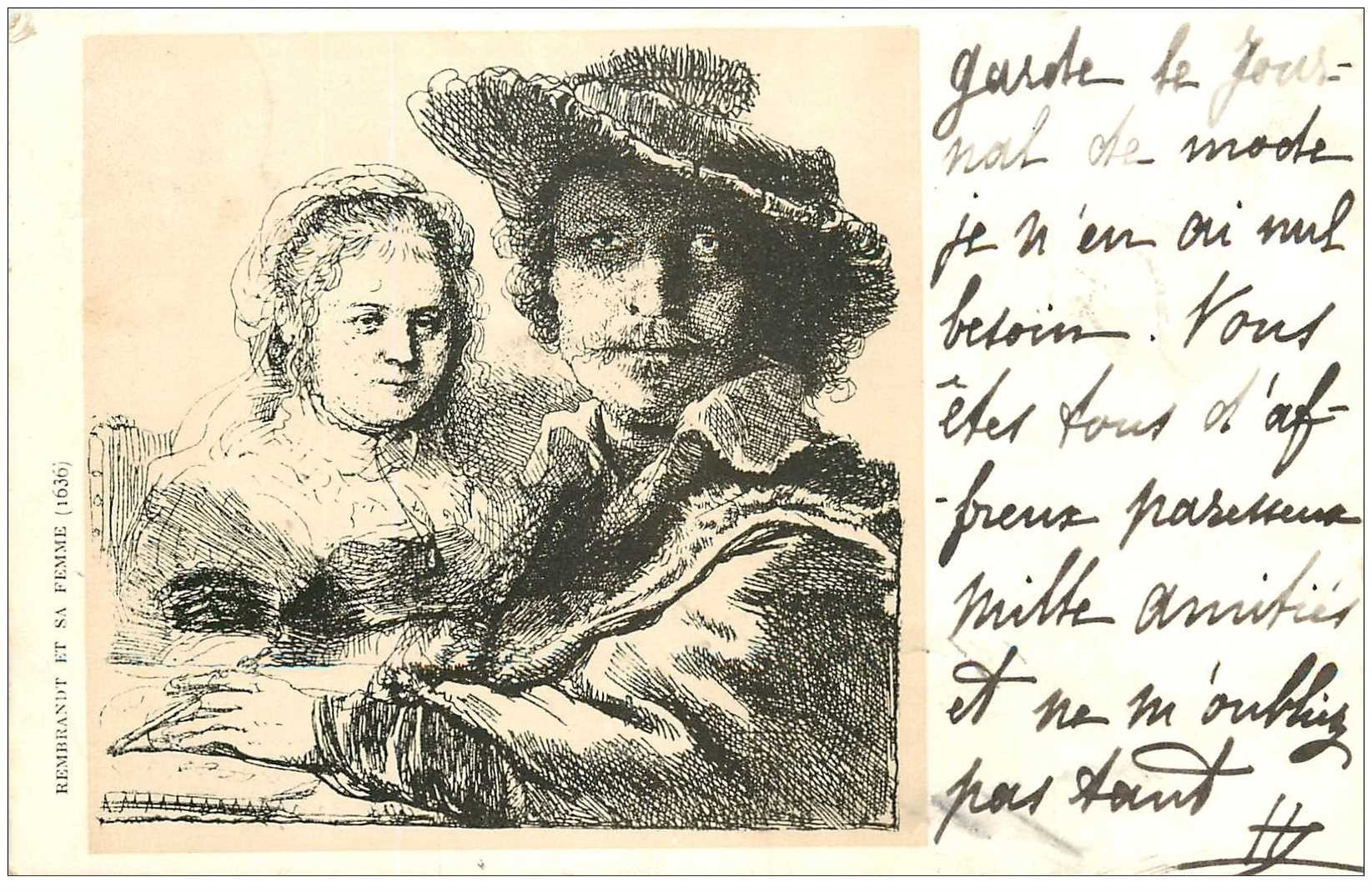 Carte Précurseur 1899. Artistes Peintres. Rembrandt et sa Femme