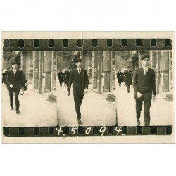 Carte postale photo à système. Le même personnage sur 3 clichés différent sur la même carte