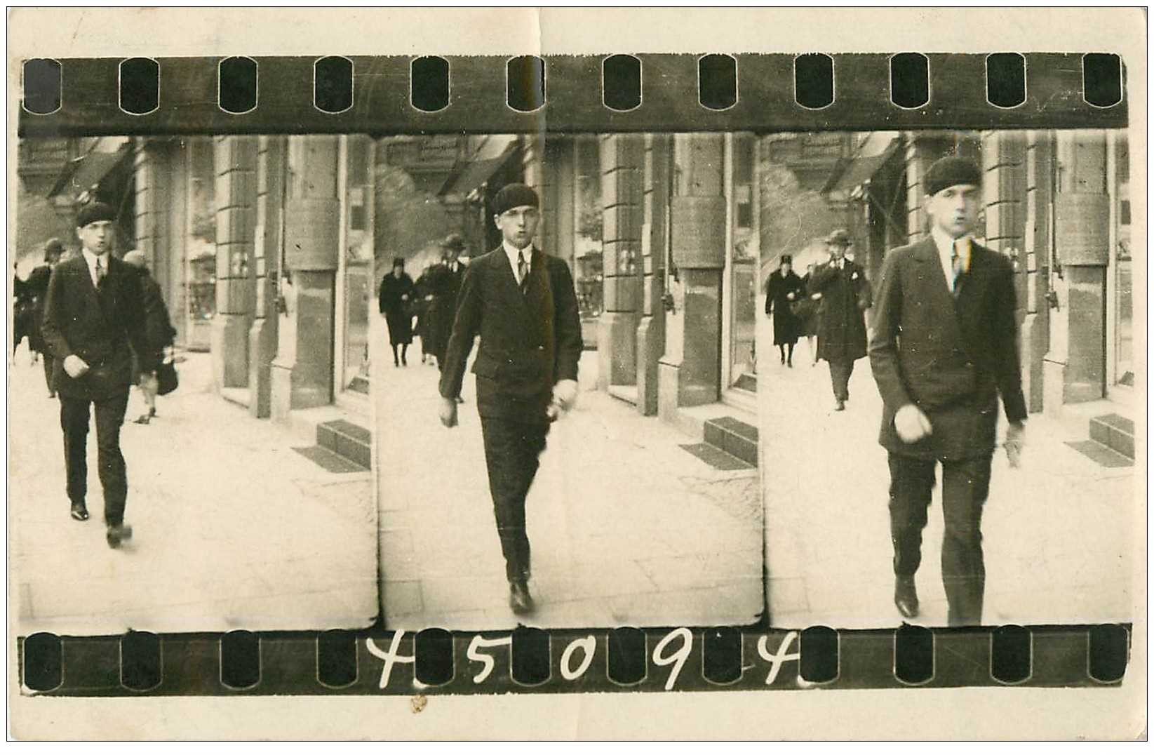 Carte postale photo à système. Le même personnage sur 3 clichés différent sur la même carte