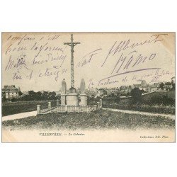 carte postale ancienne 14 VILLERVILLE. Le Calvaire et vue 1904