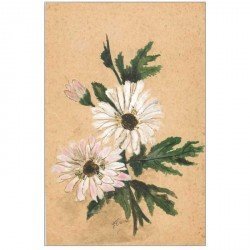 Carte Fleurs marguerites peintes à la main avec signature 1939