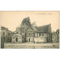 carte postale ancienne 14 VILLERVILLE. L'Eglise et Café