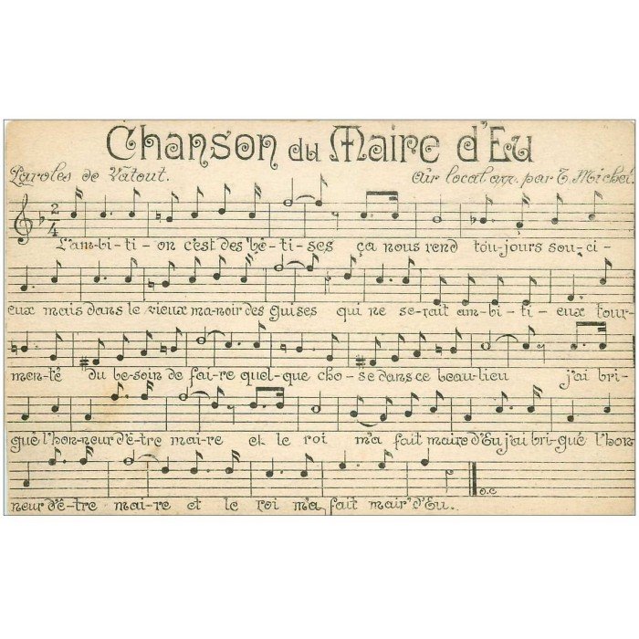 PARTITION PAROLES ET MUSIQUES. Chanson du Maire d'Eu par Vatout