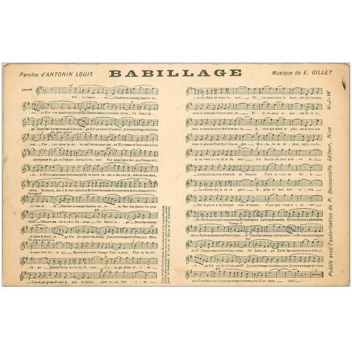 PARTITIONS PAROLES ET MUSIQUES. Babillage Gillet