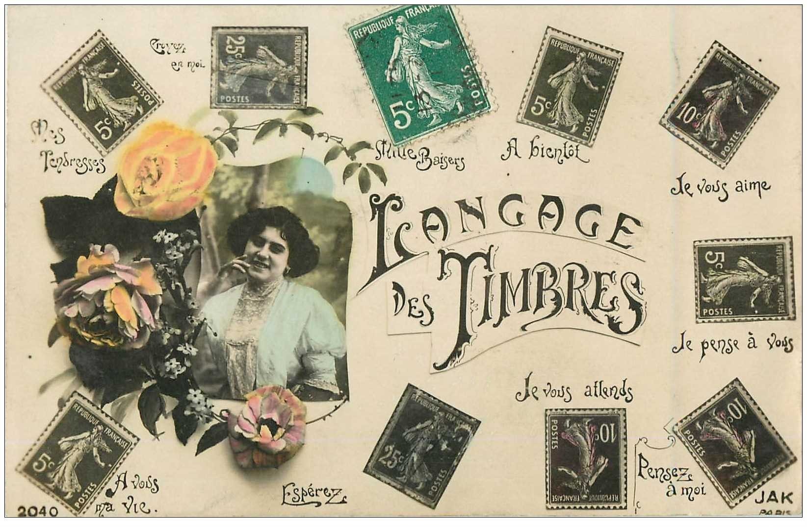 Le Langage des Timbres 1911 carte émaillographie